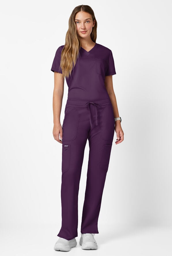 Cherokee Workwear Revolution Women's 5-Pocket STRETCH Drawstring Cargo Scrub Pants - Eggplant - 3