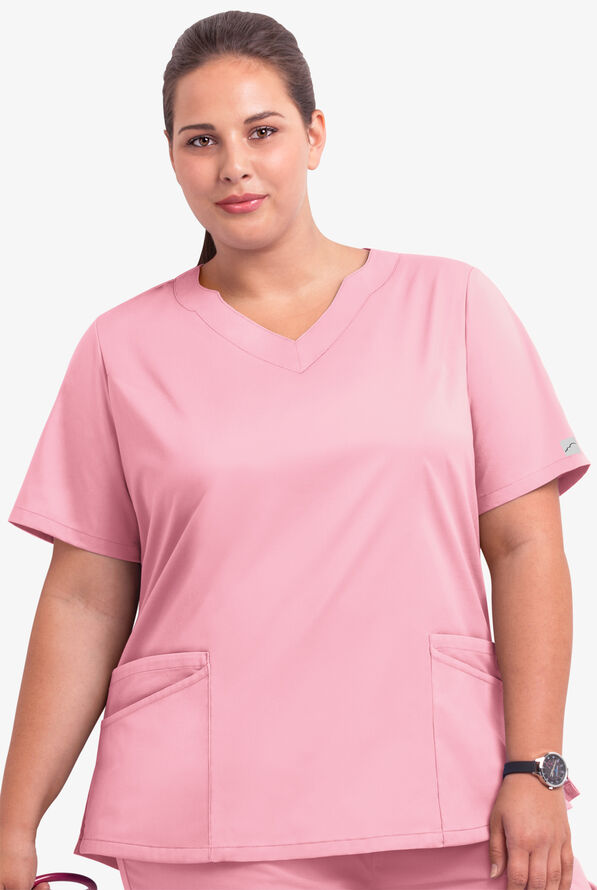 Butter-Soft Core Women's 4-Pocket Scallop Neck Scrub Top - Blush - 4