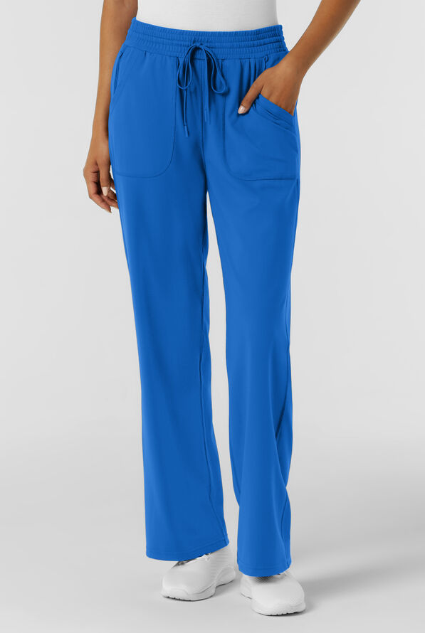 Wink Renew Knit Women's 5-Pocket STRETCH Drawstring Wide Leg Scrub Pants - Royal - 1