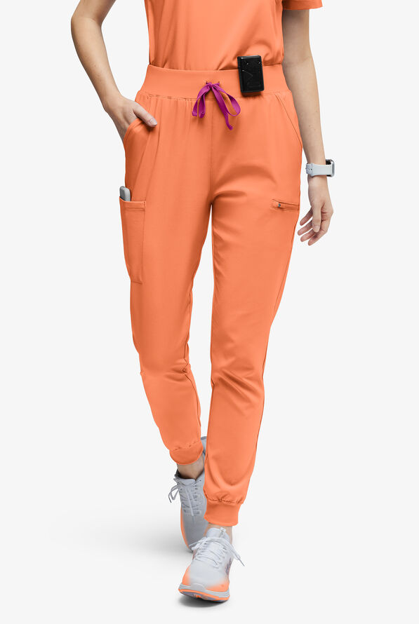 Easy STRETCH Olivia Women's 7-Pocket Slim Leg Jogger Scrub Pants - Petite - Coral Haze - 1