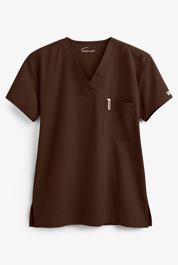 Blusa m&eacute;dica unisex Butter-Soft Core con 1 bolsillo - Coffee Bean - 1