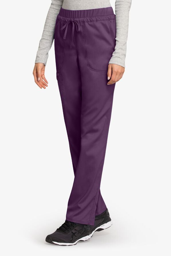 Cherokee Workwear Revolution Women's 5-Pocket STRETCH Drawstring Cargo Scrub Pants - Eggplant - 1