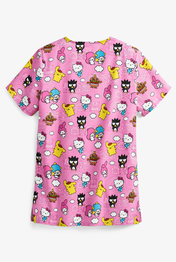 Cherokee Tooniforms Hello Kitty Hello Sanrio Town Women's 3-Pocket V-Neck Print Scrub Top - null - 2