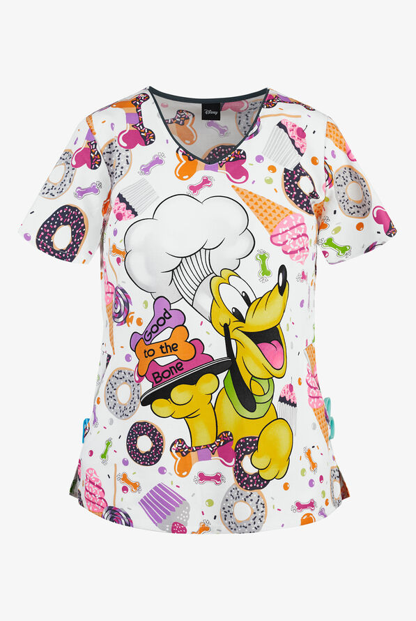 Cherokee Tooniforms Disney Good to the Bone Women's 2-Pocket V-Neck Print Scrub Top - null - 1