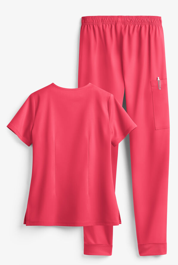Tafford Active STRETCH Women's 5-Pocket Jogger Scrub Set - Bright Watermelon - 2