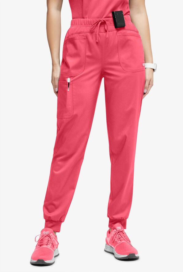 UA Exclusive Cherokee Workwear Revolution Women's 4-Pocket STRETCH Cargo Jogger Scrub Pants - Blushing Coral - 1