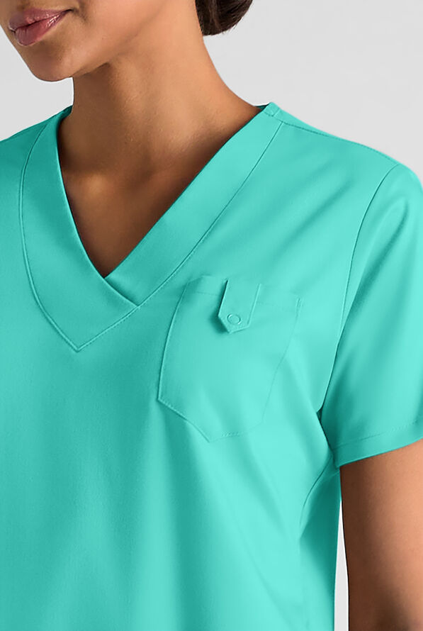 Butter-Soft STRETCH Women's 6-Pocket V-Neck Scrub Top - Aqua Dust - 4