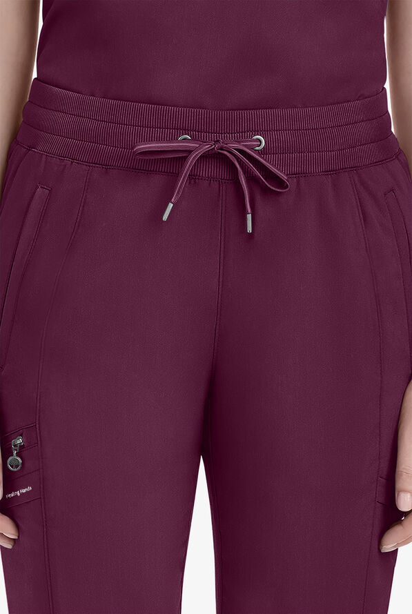 Healing Hands Purple Label Toby Women's 7-Pocket STRETCH Jogger Drawstring Scrub Pant - Wine - 3