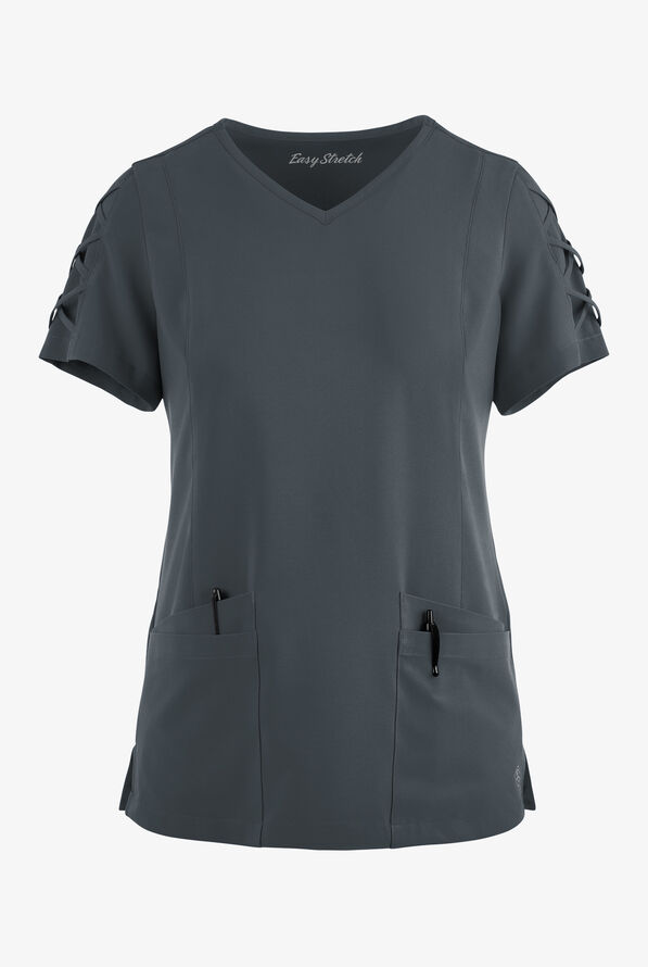 Blusa médica EASY STRETCH Kylie con detalle entrecruzado y 5 bolsillos para mujer - Pewter - 1