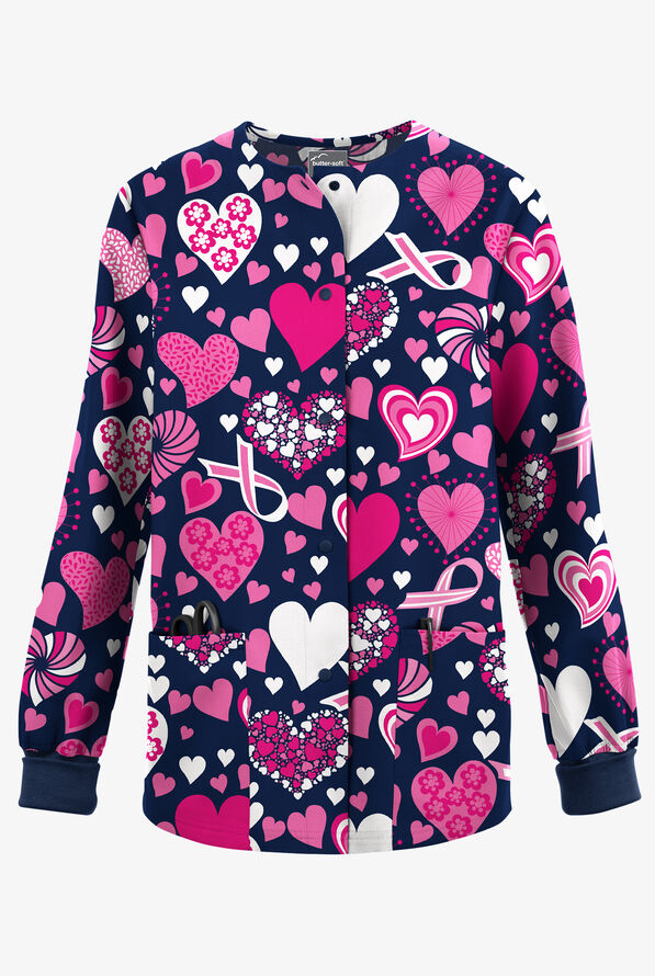 Chaqueta médica estampada Butter-Soft Originals Ribbons Of Love Navy con 3 bolsillos para mujer - null - 1