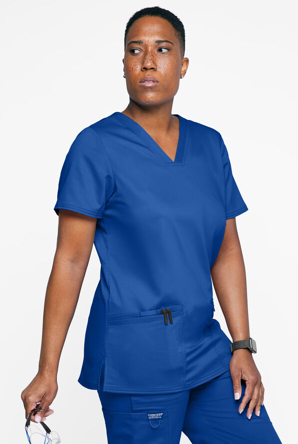 Cherokee Workwear Revolution Women's 3-Pocket STRETCH V-Neck Scrub Top - Royal - 2