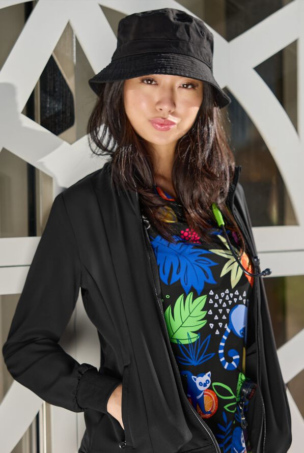 Butter-Soft STRETCH Lemur Land Women's V-Neck 2 Pocket Print Scrub Top - null - 3