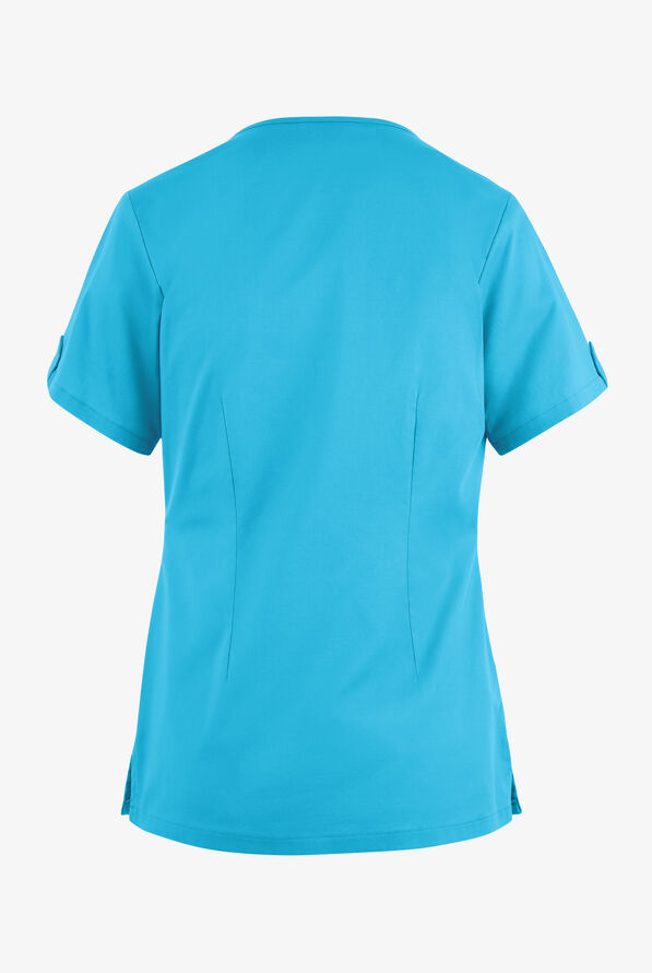 Butter-Soft STRETCH Women's 6-Pocket V-Neck Scrub Top - Turquoise - 4