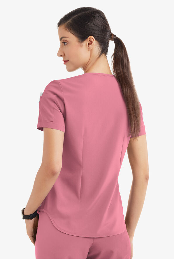 Easy STRETCH Chloe Women's 3-Pocket V-Neck Tuck-In Scrub Top - Tea Rose - 4