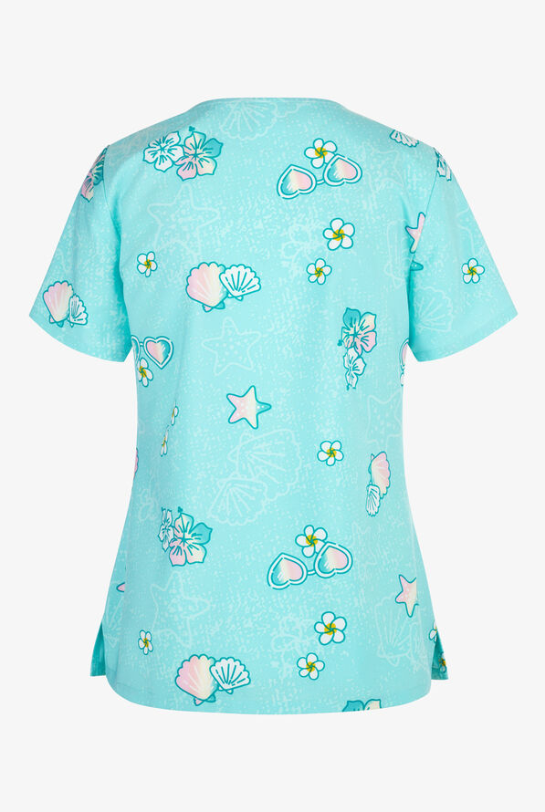 Tooniforms Hello Kitty Mermaid Women's 3-Pocket STRETCH V-Neck Print Scrub Top - null - 2