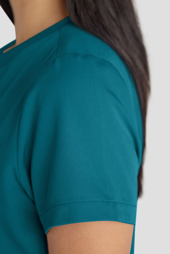 ReSurge Citrine Women's 1-Pocket Crew Neck Tuck In / Wear Out Scrub Top - Caribbean Blue - 4