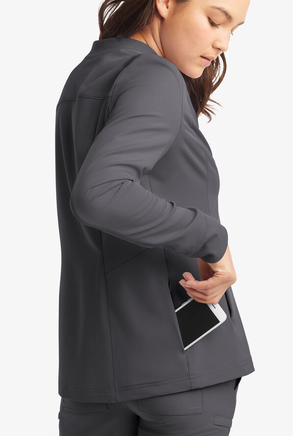 ReSurge Quartz Women’s 6-Pocket Long Sleeve Zip Front Scrub Jacket - Pewter - 4