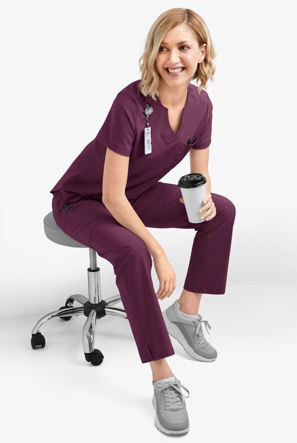 Easy STRETCH Nikki Women's 1-Pocket Scallop Neck Tuck-In Scrub Top - Dark Mulberry - 8