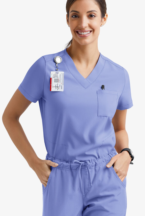 Blusa médica Easy Stretch Taylor con cuello en V y 3 bolsillos para mujer - Ceil Blue - 1