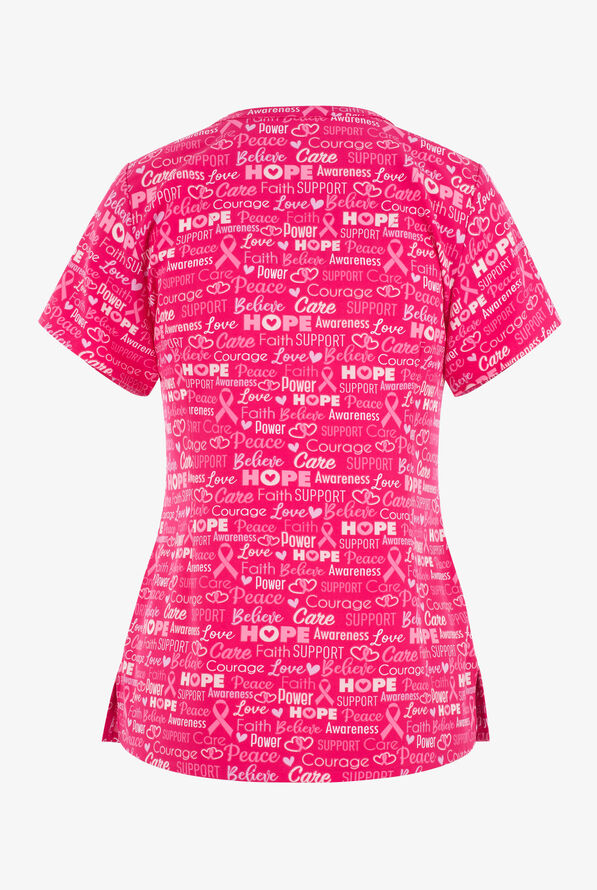 Maevn Pink Hope Awareness Women's 3Pocket STRETCH VNeck Print Scrub