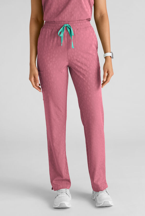 Easy STRETCH Naya Women's Jacquard 6-Pocket Straight Leg Scrub Pant - Tea Rose - 1