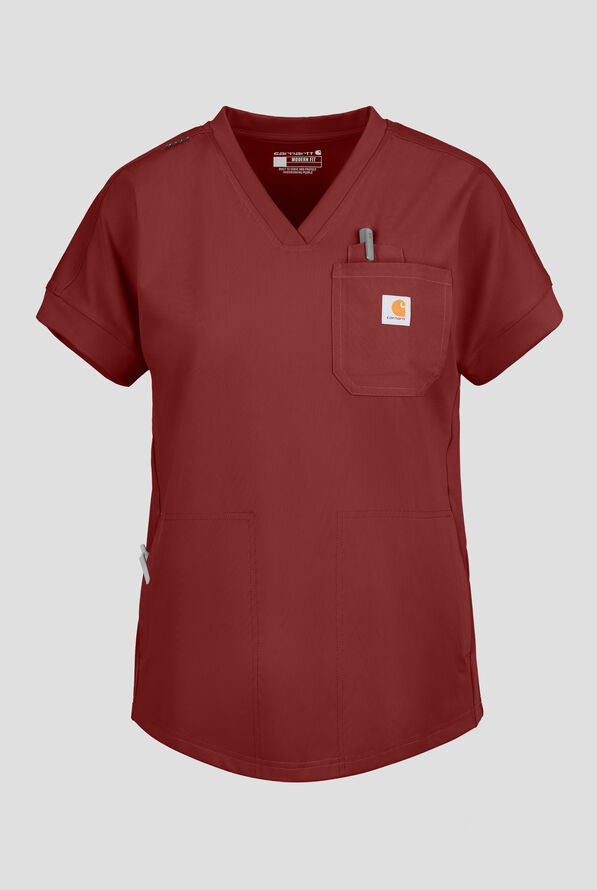 Blusa m&eacute;dica Carhartt Force&reg; Cross-Flex Knits STRETCH con cuello en V y 5 bolsillos para mujer - Amber Terrain - 1