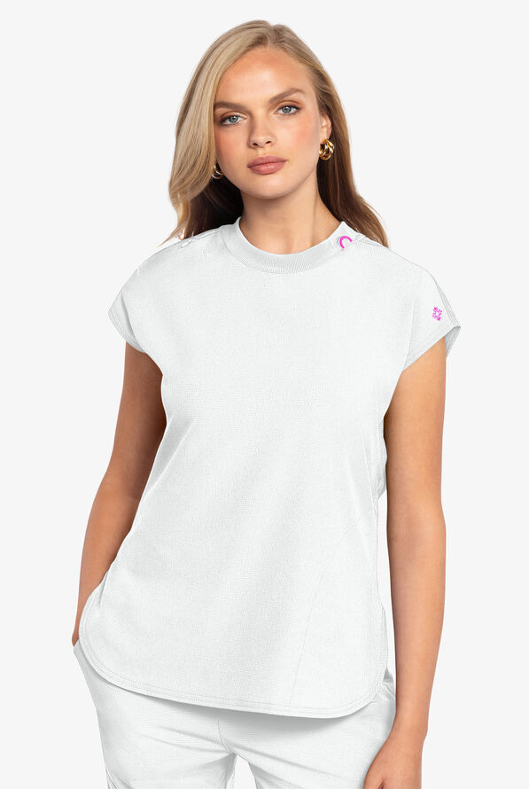 Med Couture Amp Women's 2-Pocket STRETCH Tuck in Dolman Crew Neck Scrub Top - White - 2