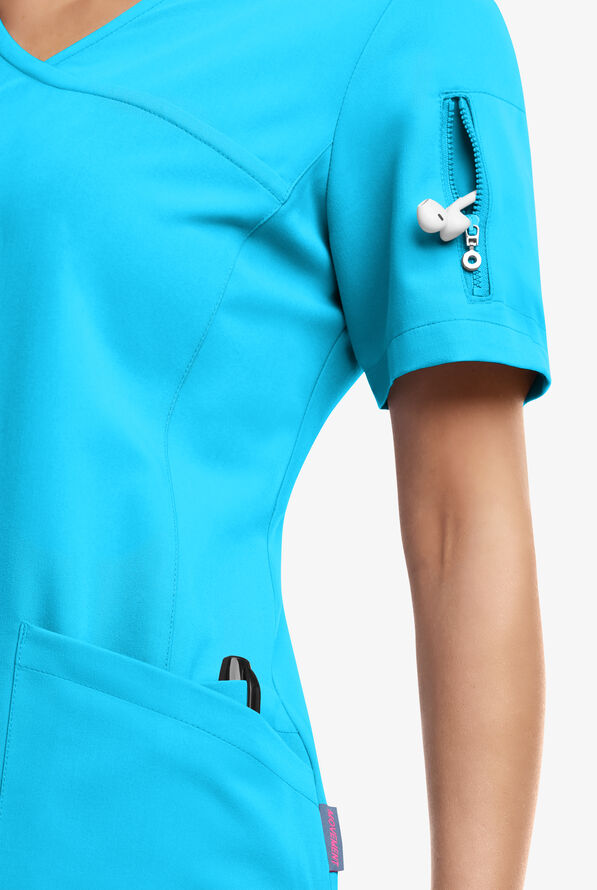 Blusa médica MOVEMENT by Butter-Soft Capella estilo cruzado con 5 bolsillos para mujer - Turquoise - 4