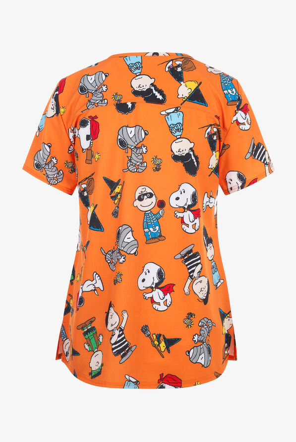 Blusa médica estampada FUNSCRUBS Peanuts Halloween STRETCH con cuello en V y 2 bolsillos para mujer - null - 2