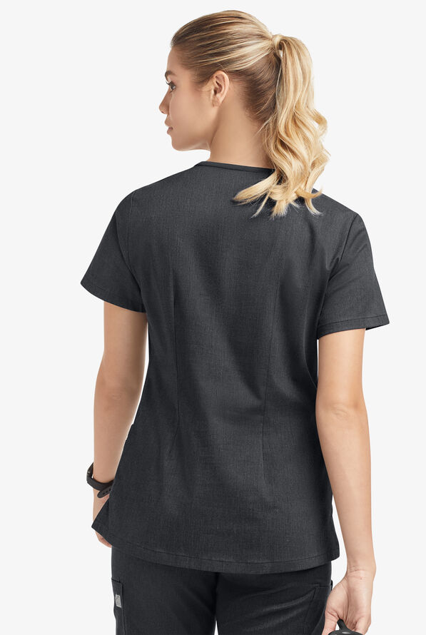Butter-Soft STRETCH Women's 4-Pocket Smooth Face Zipper Scrub Top - Heather Charcoal - 4