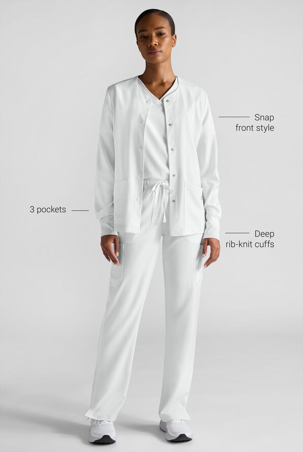 Easy STRETCH Rachel Women's 3-Pocket Snap Front Scrub Jacket - White - 3