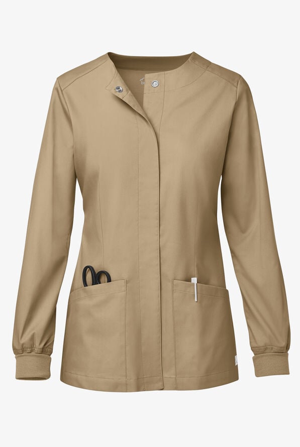 Butter-Soft STRETCH Women's 2-Pocket Long Sleeve Snap Front Scrub Jacket - Golden Sand - 1