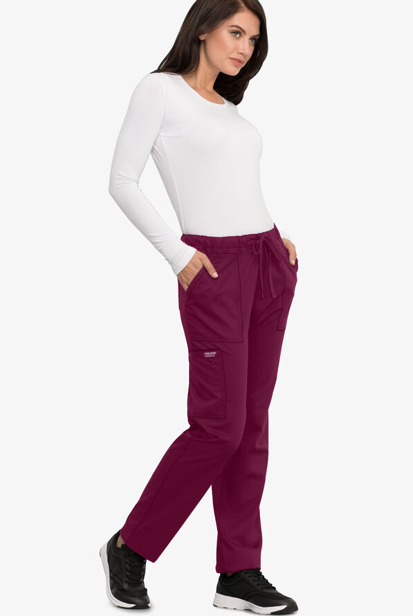 Cherokee Workwear Revolution Unisex 4-Pocket STRETCH Drawstring Cargo Scrub Pants - Wine - 4