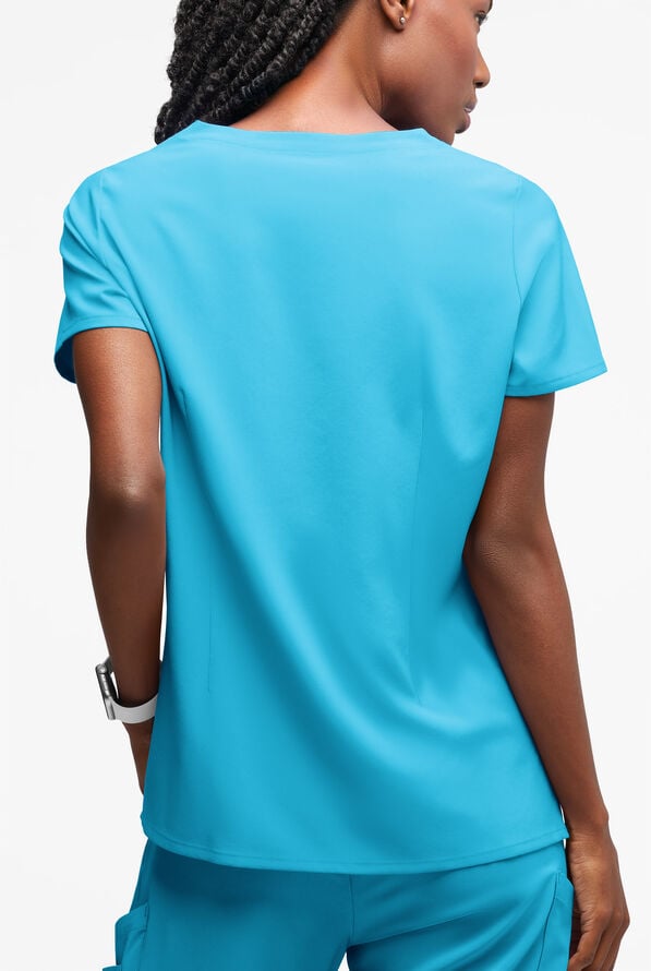 Blusa m&eacute;dica Easy STRETCH Salma con cuello ojo de cerradura y 3 bolsillos para mujer - Turquoise - 2