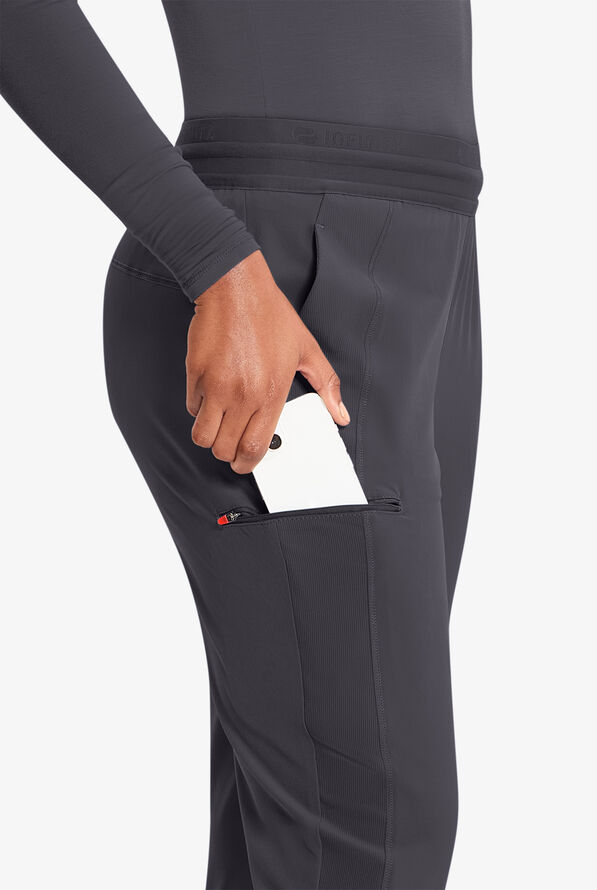 Infinity GNR8 Women's 4-Pocket STRETCH Rib-Knit Internal Drawstring Cargo Jogger Scrub Pants - Pewter/Vivid Orange - 2