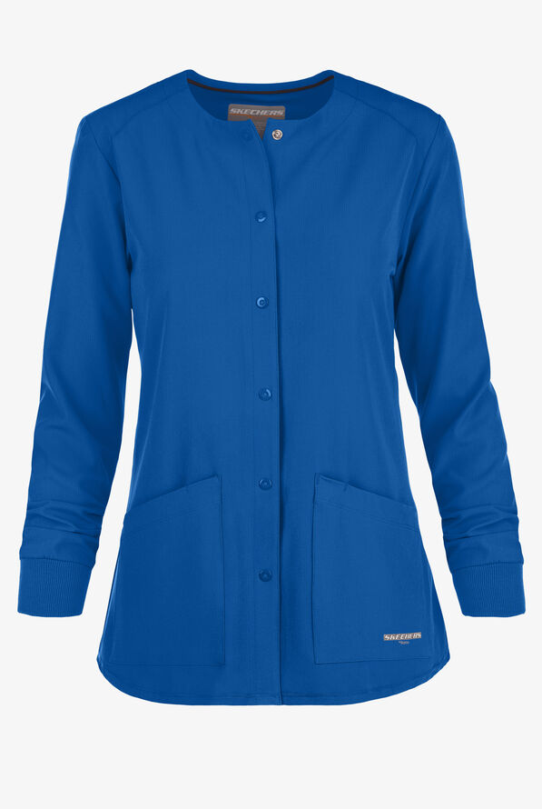 Skechers by Barco Stability Women's 2-Pocket STRETCH Warm-Up Scrub Jacket - Royal - 1