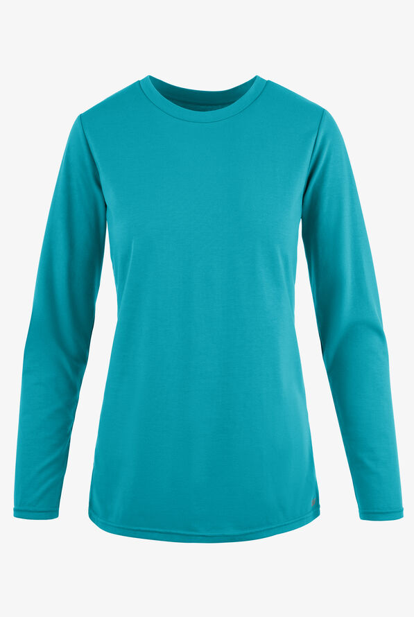 Butter-Soft Originals Women's STRETCH Cotton-Rich Long Sleeve Crew Neck Knit Underscrub - Teal - 1