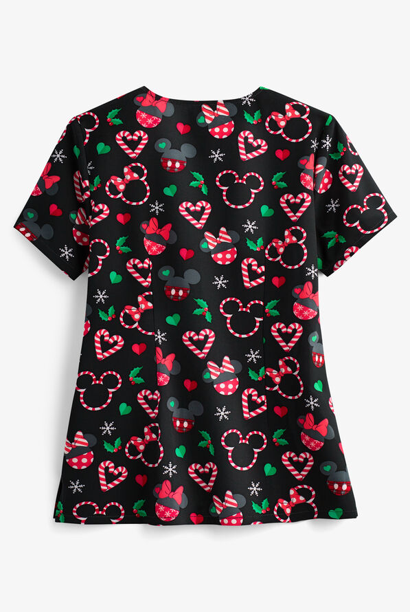 Cherokee Tooniforms Disney Peppermint Holiday Women's 2-Pocket V-Neck Print Scrub Top - null - 2