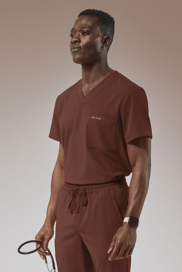 Hypothesis Omni V Men's 1-Pocket Tuck In V-Neck Scrub Top - Bitter Chocolate - 1