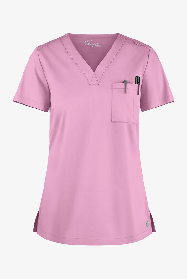 Blusa m&eacute;dica Butter-Soft STRETCH con cuello en V y 2 bolsillos para mujer - Sweet Rose - 1