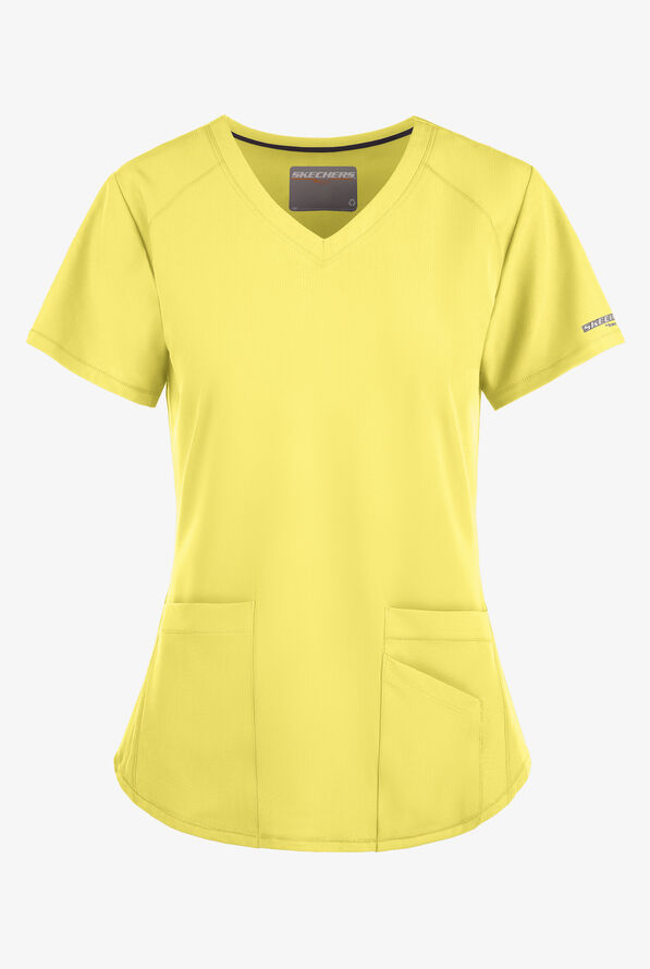 Skechers by Barco Breeze Women's 3-Pocket STRETCH V-Neck Scrub Top - Lemon Glow - 1