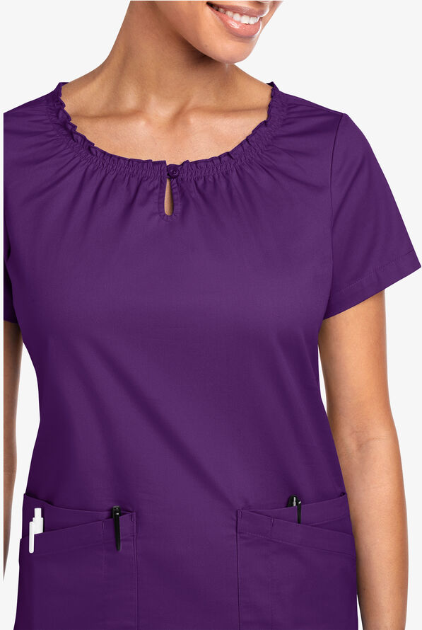 Blusa m&eacute;dica UA Butter-Soft STRETCH estilo campesina con mangas cortas y 6 bolsillos para mujer - Eggplant - 3