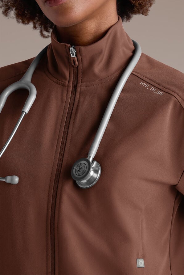 Hypothesis Base Women's 3-Pocket Relaxed Fit Zip Front Scrub Jacket - Bitter Chocolate - 2