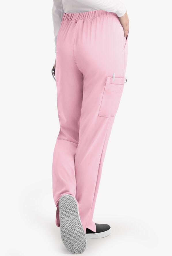 Easy STRETCH Elle Women's 3-Pocket Flat Front Scrub Pants - Pink Peony - 3