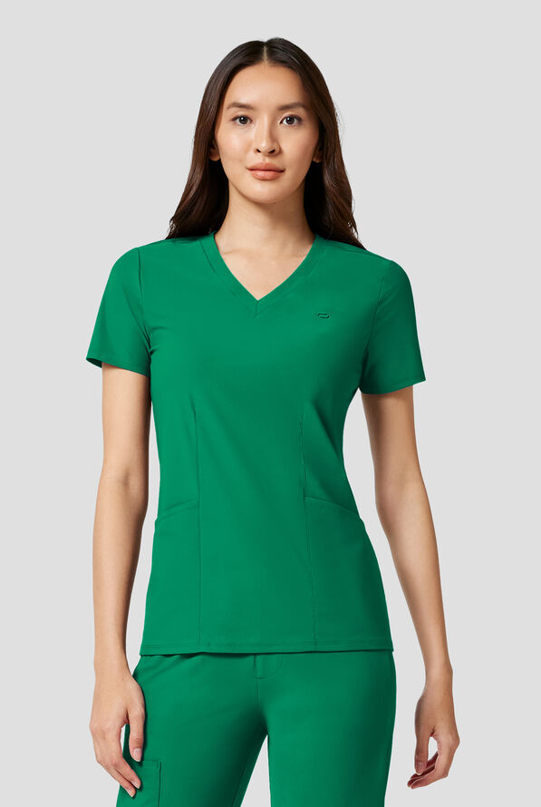 Blusa m&eacute;dica Infinity PURSUIT STRETCH con cuello en V y 2 bolsillos para mujer - Retro Green - 2