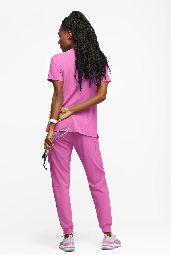 Easy STRETCH Tessa Women's 5-Pocket V-Neck Scrub Top - Magnesium Pink - 3