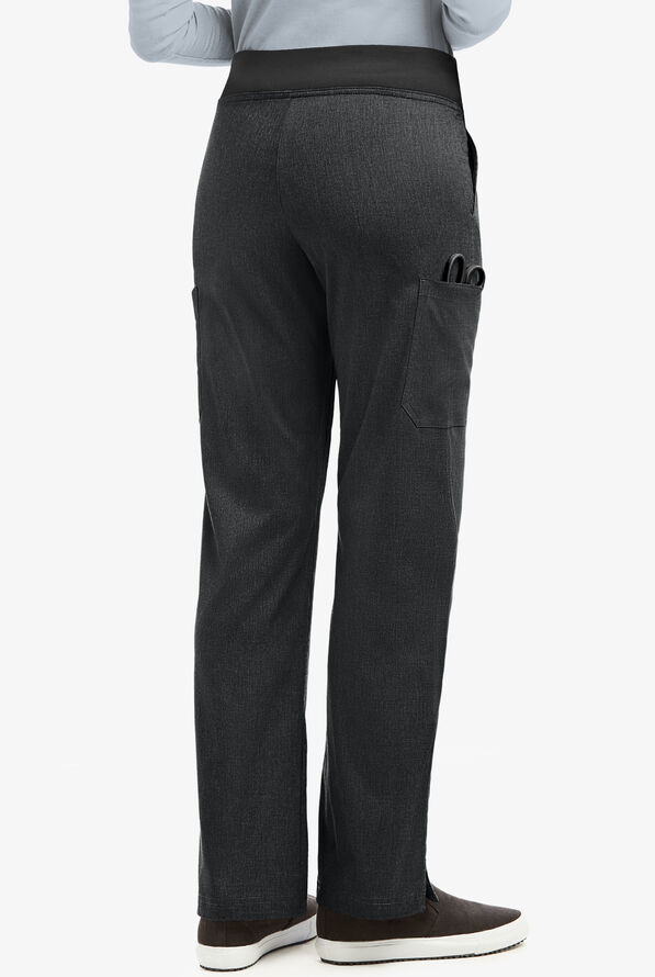Butter-Soft STRETCH Women's 4-Pocket Knit Waistband Yoga Scrub Pants - Tall - Heather Charcoal/Black - 3