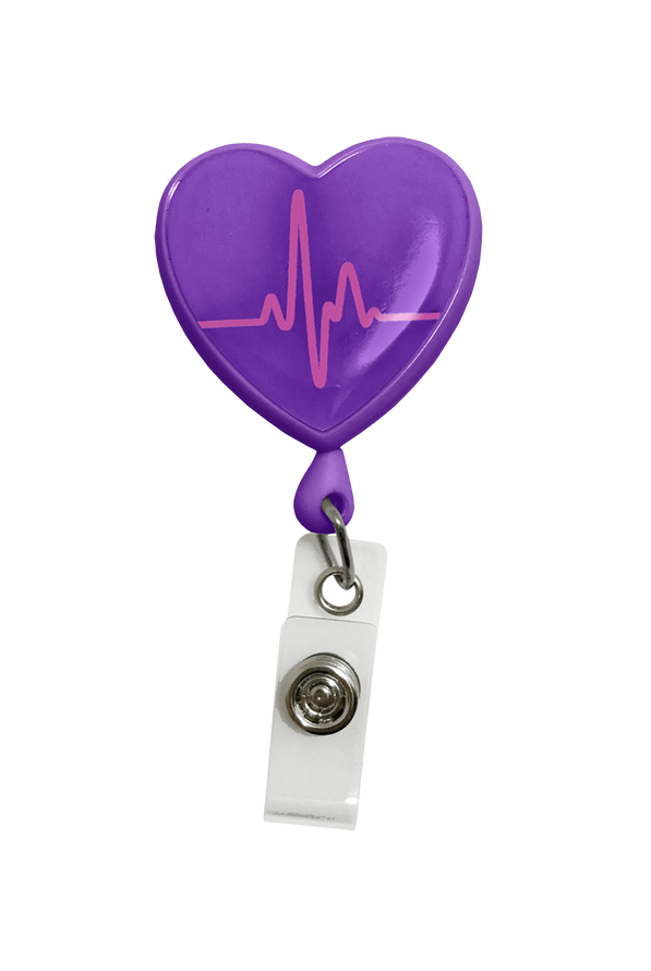 Prestige Deluxe Retracteze™ Purple EKG Heart Button Snap ID Badge Holder - null - 1