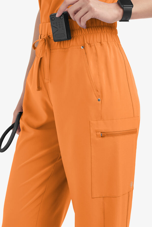 Pantal&oacute;n m&eacute;dico Easy STRETCH Ellie de tiro alto con piernas anchas y 5 bolsillos para mujer - Petite - Apricot Crush - 2