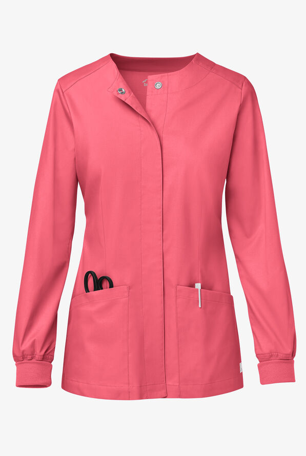 Butter-Soft STRETCH Women's 2-Pocket Long Sleeve Snap Front Scrub Jacket - Rouge Rose - 1
